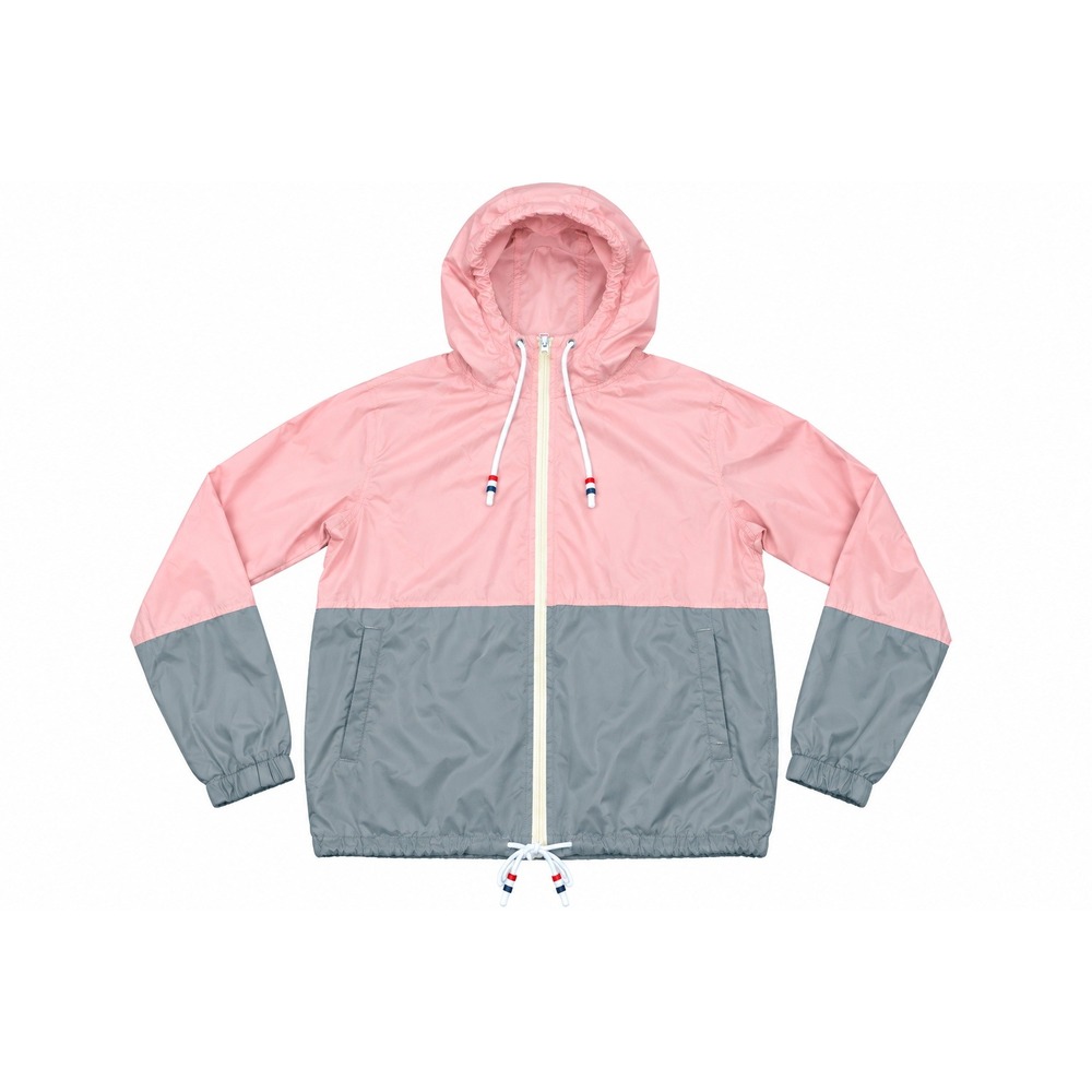 Meaneor Colorblock Hooded Windbreaker Jacket Women Small Pink Gray